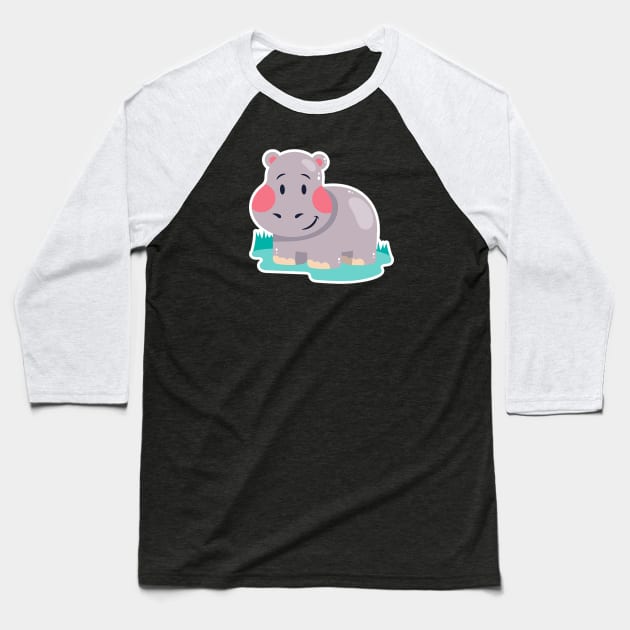 Happy Hefty Hippo Baseball T-Shirt by KarmicKal